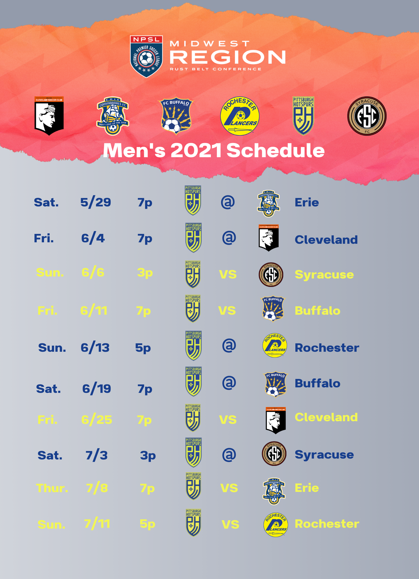 2021 Men's Schedule wtimes Hotspurs Soccer